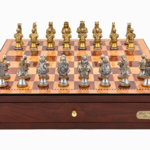 Dal Rossi Italy Walnut Finish chess box with lock & compartments 16” with Mediev 