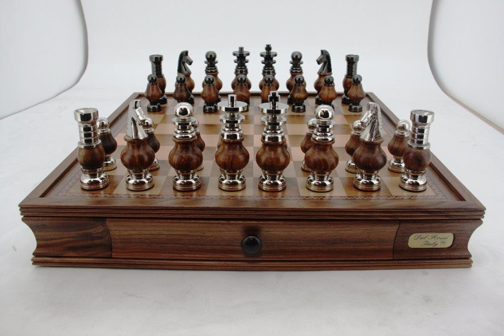 Dal Rossi LARGE Metal Wood Chess Set With Two Drawers 20