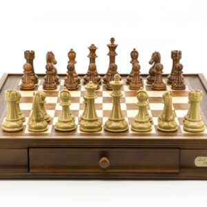 Dal Rossi Italy Walnut Chess Set 20 Brown and Box Wood Grain Finish 110mm Chess Pieces